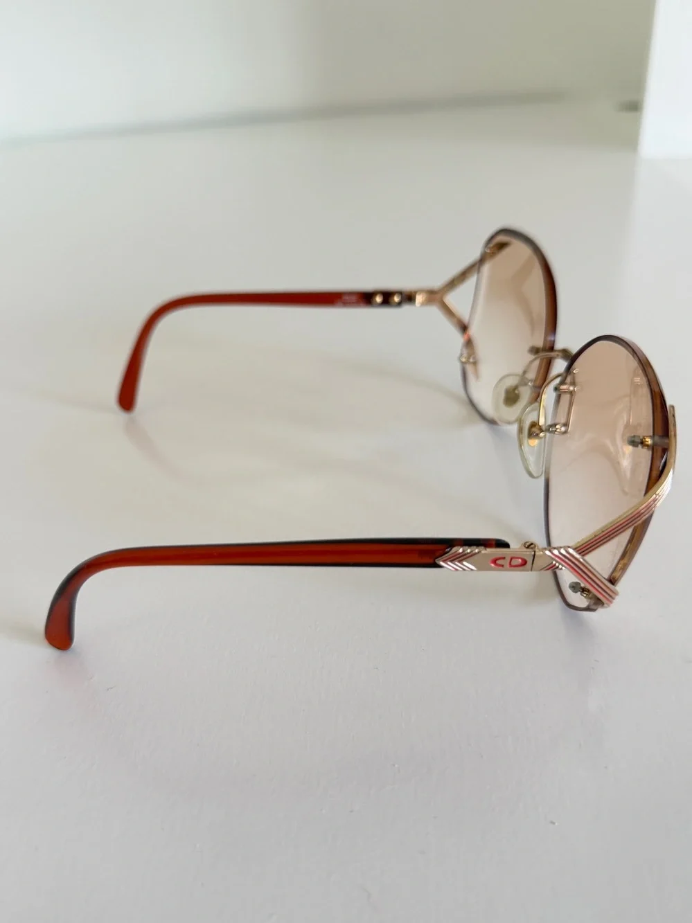 Vintage Christian Dior 2289 Sunglasses Optyl Gold Burgundy 80s Butterfly Austria